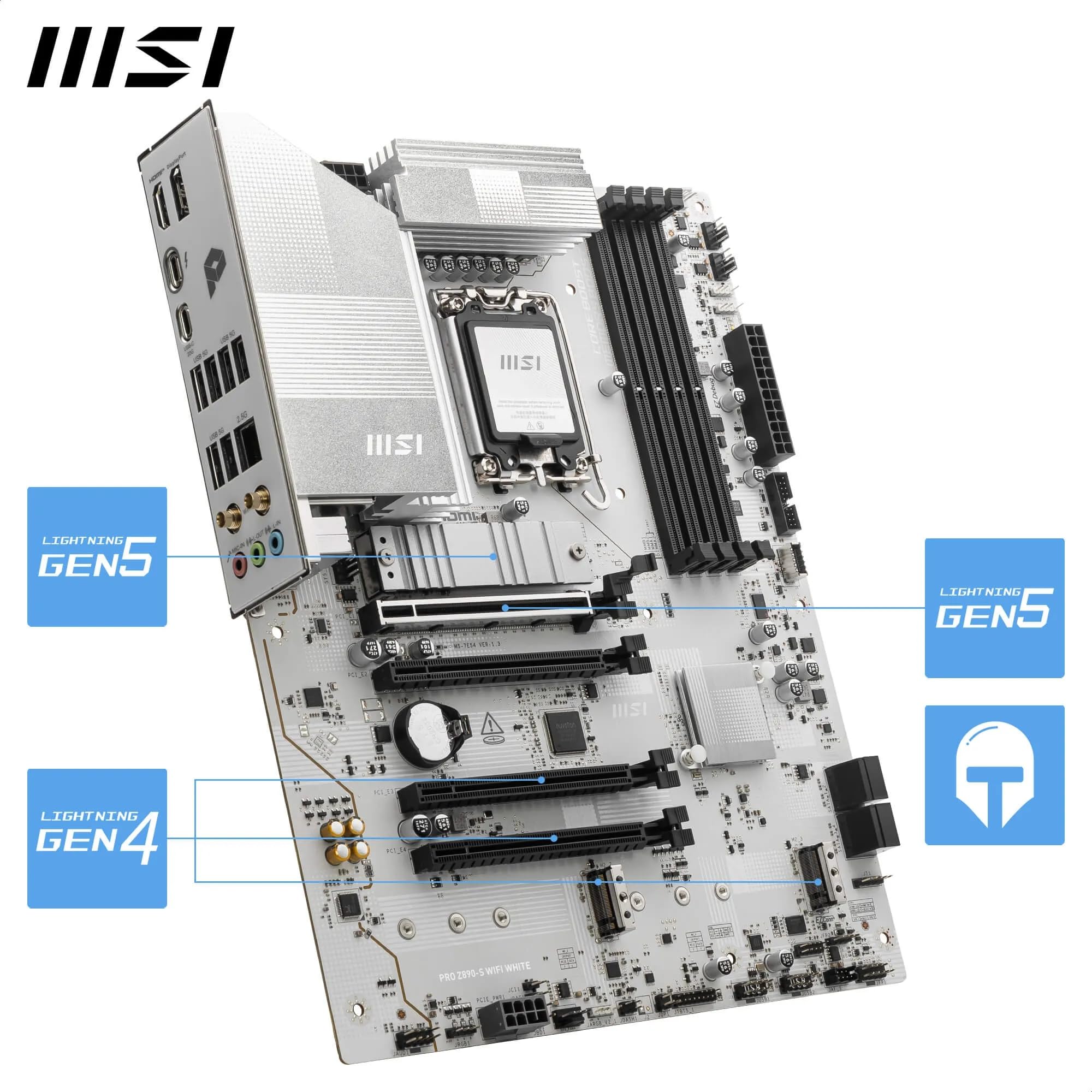MSI PRO Z890-S WiFi White Motherboard, ATX - Supports Intel Core Ultra Processors (Series 2), LGA 1851 - DDR5 Memory Boost (8600+ MT/s OC), PCIe 5.0 x16 & 4.0 x16, M.2 Gen5, Wi-Fi 7, 2.5G LAN