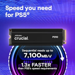 Crucial P310 1TB PCIe Gen4 2280 NVMe M.2 SSD with heatsink Up to 7,100MB/s – with Acronis Offer