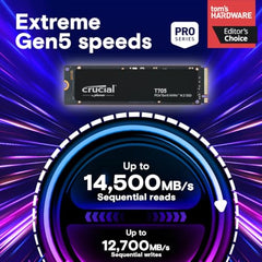 Crucial T710 1TB Gen5 NVMe SSD, Up to 14,900 MB/s, PCIe 5.0 M.2 2280, Internal Solid State Drive, Compatible with Laptop, Desktop, +Acronis Software - CT1000T710SSD8-01