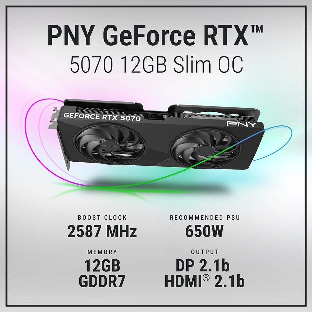 PNY NVIDIA GeForce RTX™ 5070 Epic-X™ ARGB OC Triple Fan, Graphics Card,Blackwell Architecture, DLSS 4