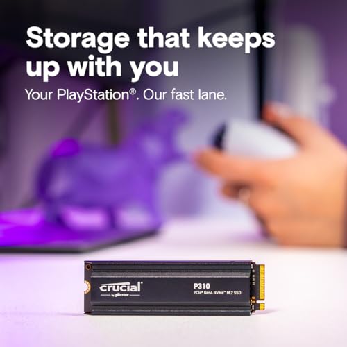 Crucial P310 1TB PCIe Gen4 2280 NVMe M.2 SSD with heatsink Up to 7,100MB/s – with Acronis Offer