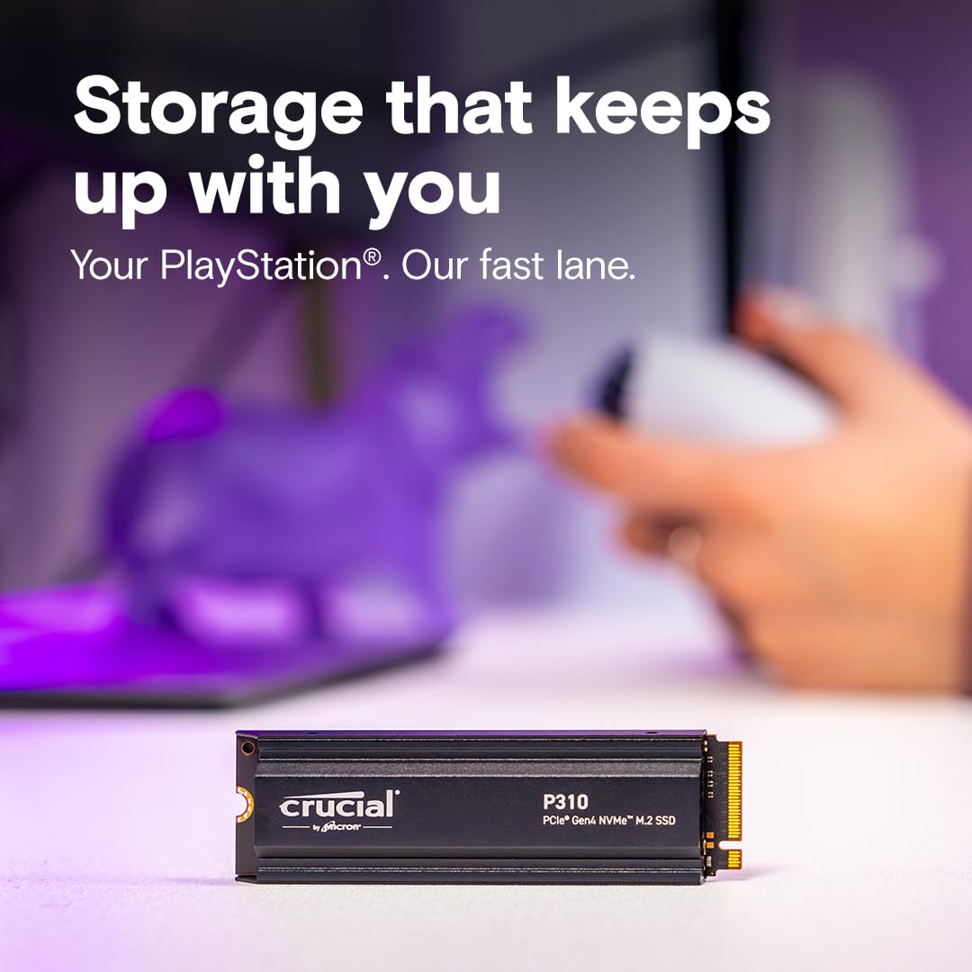 Crucial P310 1TB PCIe Gen4 2280 NVMe M.2 SSD with heatsink Up to 7,100MB/s – with Acronis Offer