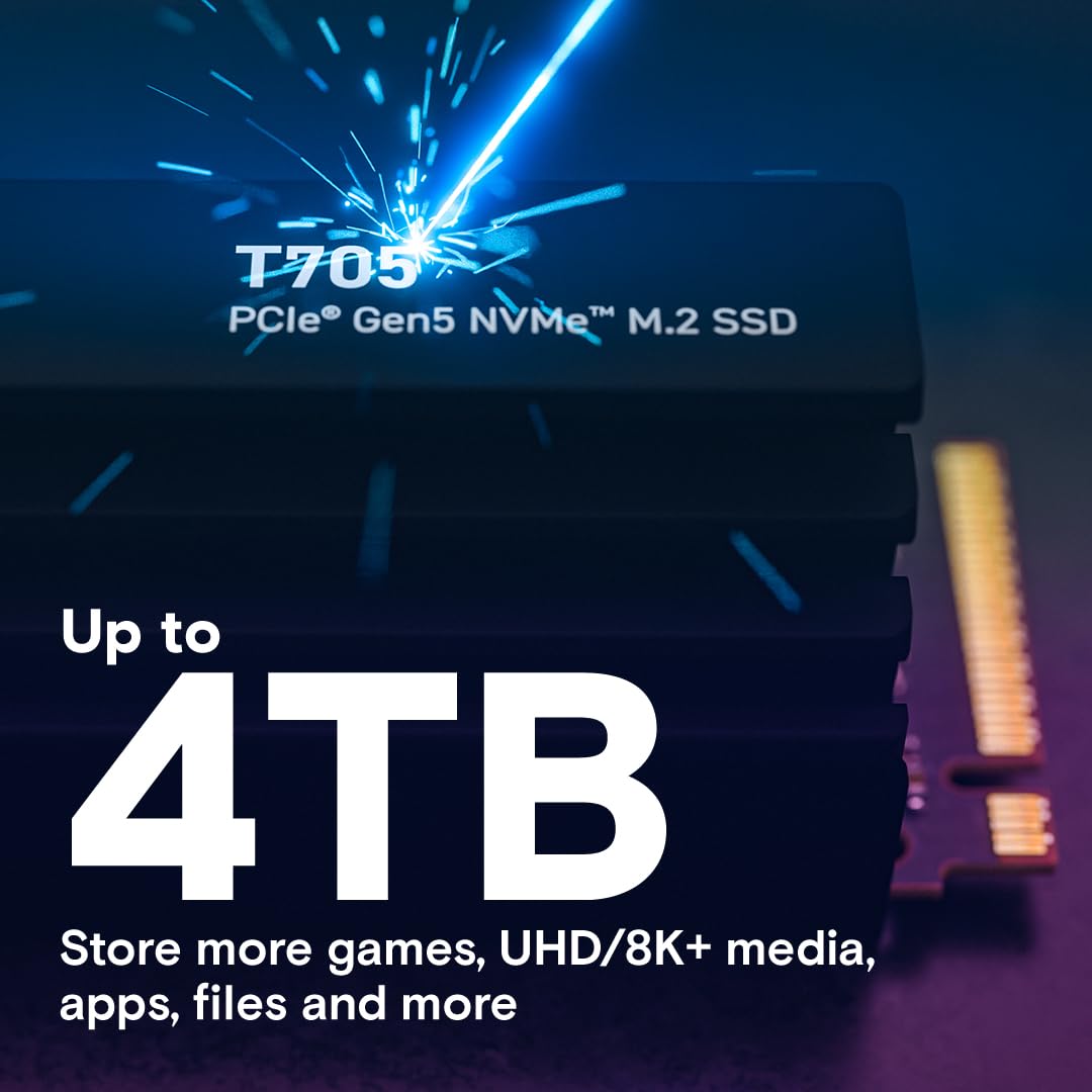 Crucial T710 1TB Gen5 NVMe SSD, Up to 14,900 MB/s, PCIe 5.0 M.2 2280, Internal Solid State Drive, Compatible with Laptop, Desktop, +Acronis Software - CT1000T710SSD8-01