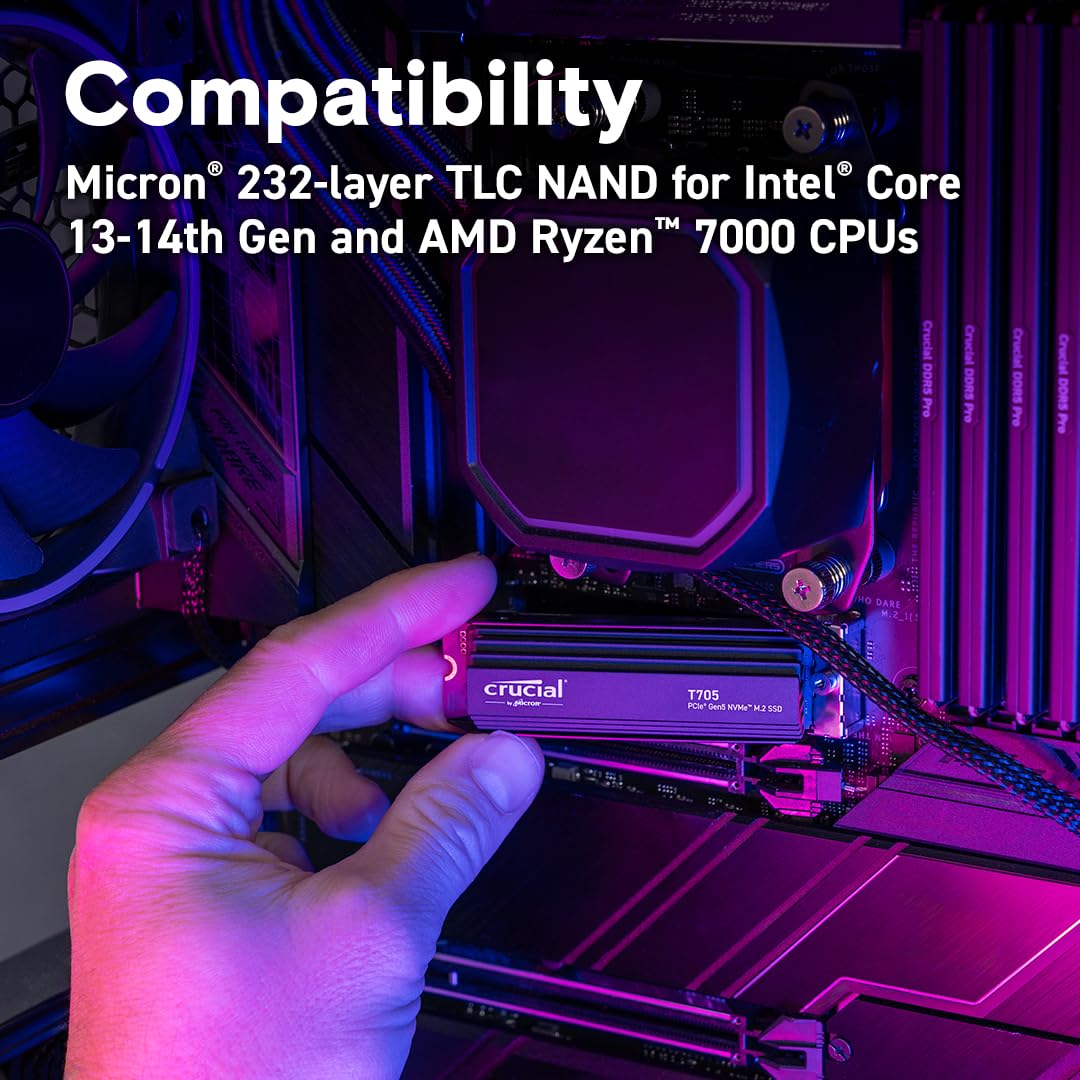 Crucial T710 1TB Gen5 NVMe SSD, Up to 14,900 MB/s, PCIe 5.0 M.2 2280, Internal Solid State Drive, Compatible with Laptop, Desktop, +Acronis Software - CT1000T710SSD8-01