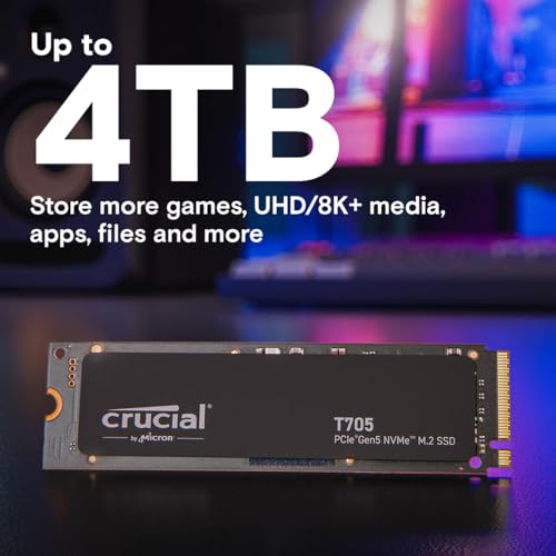 Crucial T710 1TB Gen5 NVMe SSD, Up to 14,900 MB/s, PCIe 5.0 M.2 2280, Internal Solid State Drive, Compatible with Laptop, Desktop, +Acronis Software - CT1000T710SSD8-01