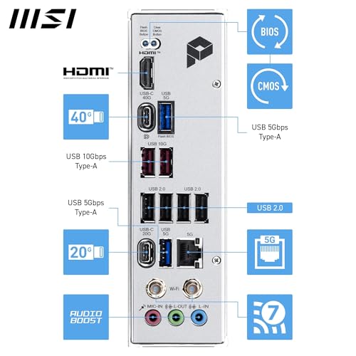 MSI MPG X870E Carbon WiFi Gaming Motherboard (AMD Ryzen 9000/8000/7000 Series Processors, AM5, DDR5, PCIe 5.0, M.2 Gen5, SATA 6Gb/s, USB 40Gbps, HDMI, Wi-Fi 7, Bluetooth 5.4, 5Gbps LAN, ATX)