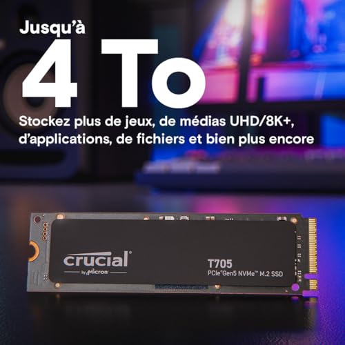 Crucial T710 1TB Gen5 NVMe SSD, Up to 14,900 MB/s, PCIe 5.0 M.2 2280, Internal Solid State Drive, Compatible with Laptop, Desktop, +Acronis Software - CT1000T710SSD8-01