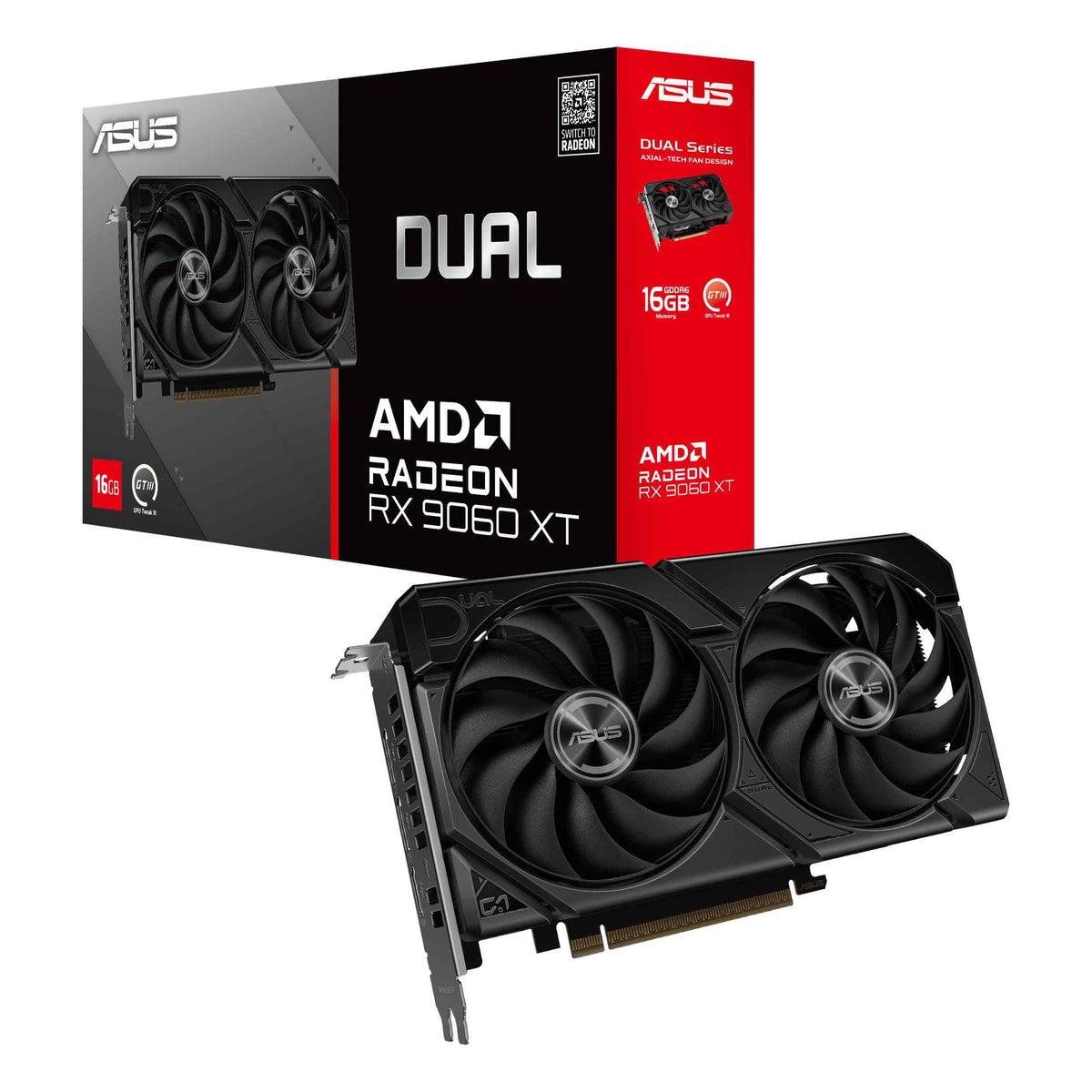 ASUS Dual Radeon™ RX 9060 XT 8GB GDDR6 Graphics Card (PCIe 5.0, HDMI 2.1b, DisplayPort 2.1a, 2.5-Slot Design, Axial-tech Fan Design, 0dB Technology, and More)