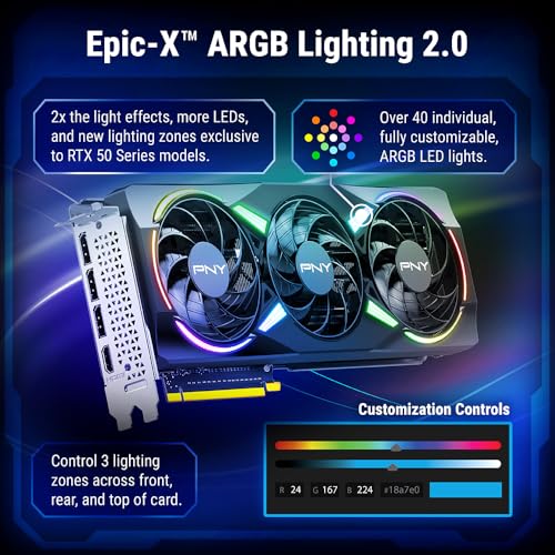 PNY NVIDIA GeForce RTX™ 5070 Epic-X™ ARGB OC Triple Fan, Graphics Card,Blackwell Architecture, DLSS 4