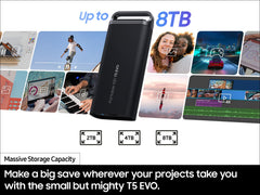 SAMSUNG T5 EVO Portable SSD Black, Up to 460MB/s, USB 3.2 Gen 1, Ideal use for Gamers & Creators, External Solid State Drive (MU PH2T0S/AM)