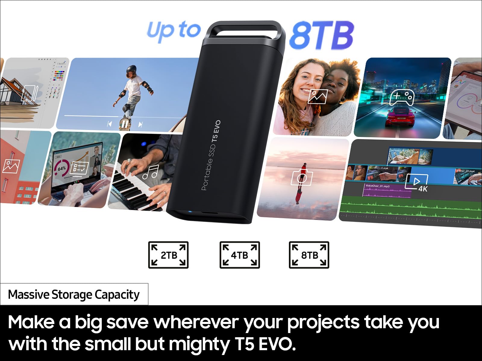 SAMSUNG T5 EVO Portable SSD Black, Up to 460MB/s, USB 3.2 Gen 1, Ideal use for Gamers & Creators, External Solid State Drive (MU PH2T0S/AM)
