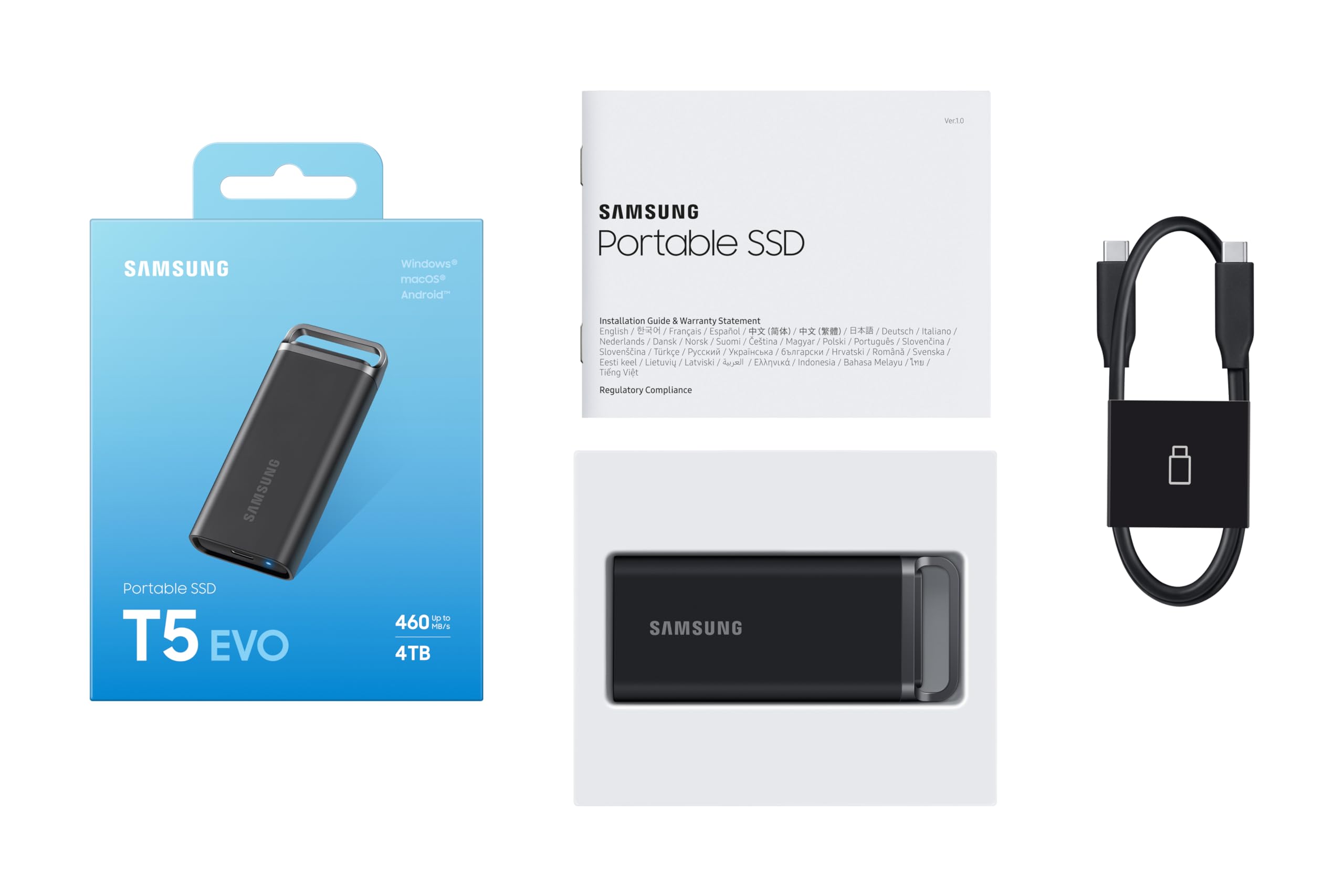 SAMSUNG T5 EVO Portable SSD Black, Up to 460MB/s, USB 3.2 Gen 1, Ideal use for Gamers & Creators, External Solid State Drive (MU PH2T0S/AM)