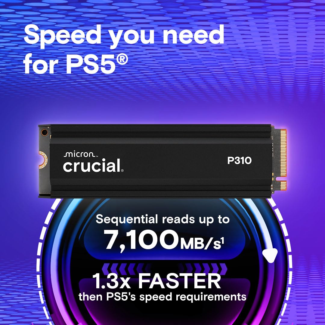 Crucial P310 1TB PCIe Gen4 2280 NVMe M.2 SSD with heatsink Up to 7,100MB/s – with Acronis Offer