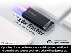 SAMSUNG T5 EVO Portable SSD Black, Up to 460MB/s, USB 3.2 Gen 1, Ideal use for Gamers & Creators, External Solid State Drive (MU PH2T0S/AM)
