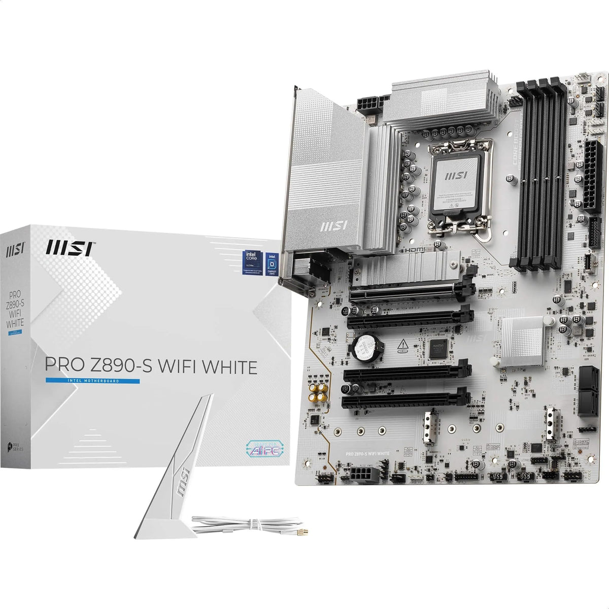 MSI PRO Z890-S WiFi White Motherboard, ATX - Supports Intel Core Ultra Processors (Series 2), LGA 1851 - DDR5 Memory Boost (8600+ MT/s OC), PCIe 5.0 x16 & 4.0 x16, M.2 Gen5, Wi-Fi 7, 2.5G LAN